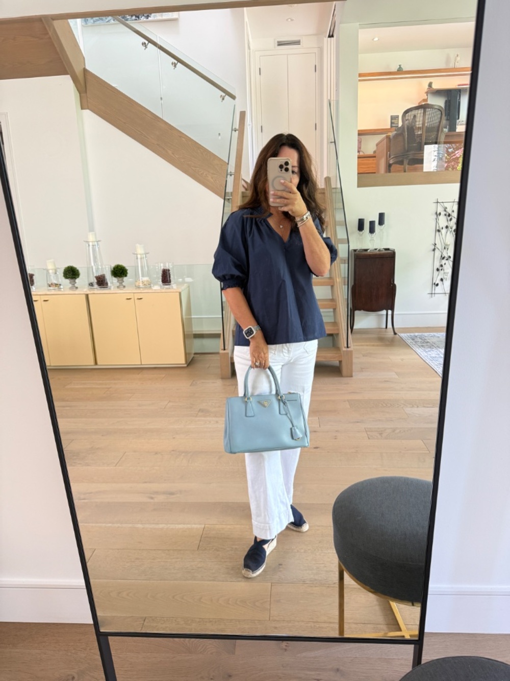 Prada Saffiano Small Galleria Double Zip Tote in Blue - Picture 4 of 15